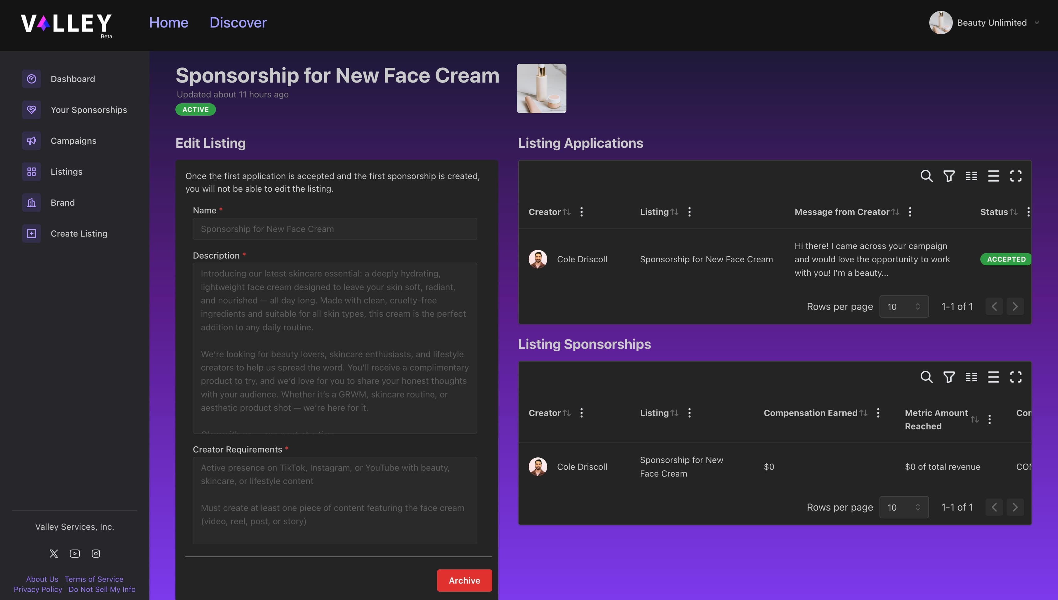 Manage Listing Applications and Sponsorships