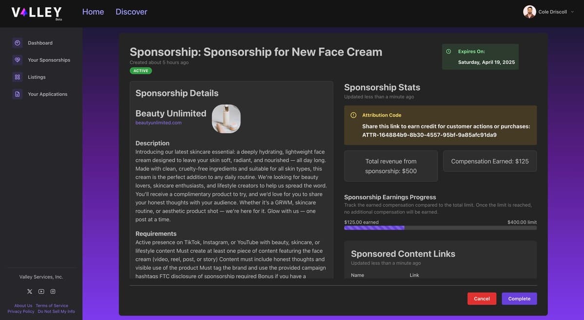 Monitor Sponsorship Performance and Earnings